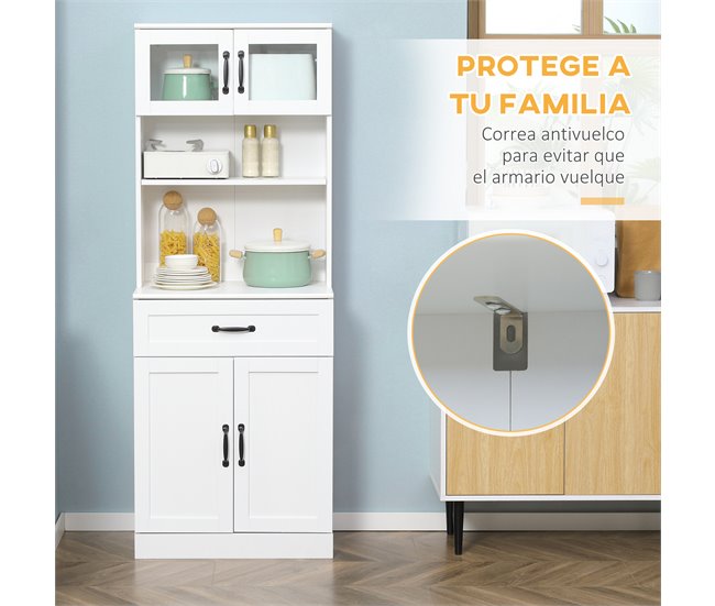 Alacena de Cocina MDF, Vidrio Templado HOMCOM, hogar - cocina Blanco