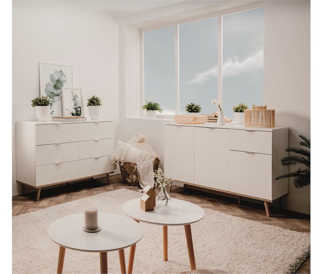 Cómoda doble con 3+3 cajones NORDIC Blanco/ Madera