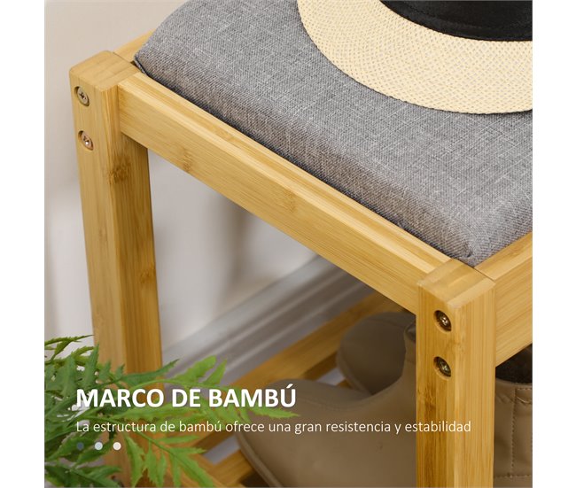 Banco Zapatero Bambú, Poliéster, Espuma HOMCOM 90 Gris