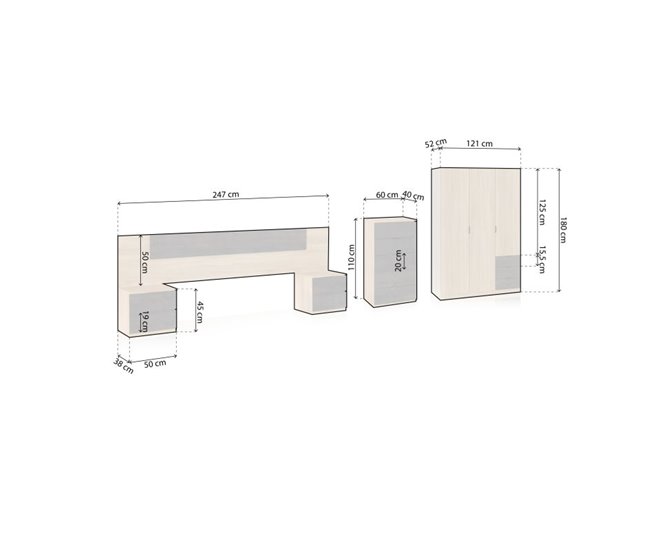 Dormitorio Akari 5C Plus 247x38 Gris/natural