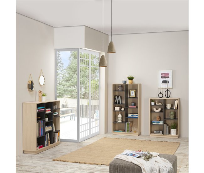 Estantería Librería Vigo 110x80 cm, estantería de Oficina, Color Roble y Gris, 80 x 33 x 110 cm Roble