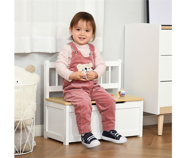 Baúl de Juguetes para Niños MDF, Madera de Pino HOMCOM Blanco