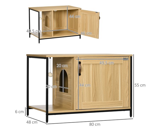 Arenero para Gatos Melamina de Madera, Acero PawHut Marron