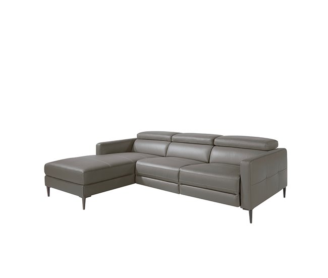 ANGEL CERDA Sofá chaise longue en piel con relax Gris Oscuro