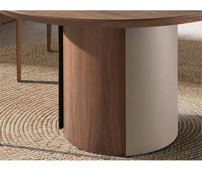 ANGEL CERDA Mesa comedor redonda y acero metalizado 140x140 Nogal