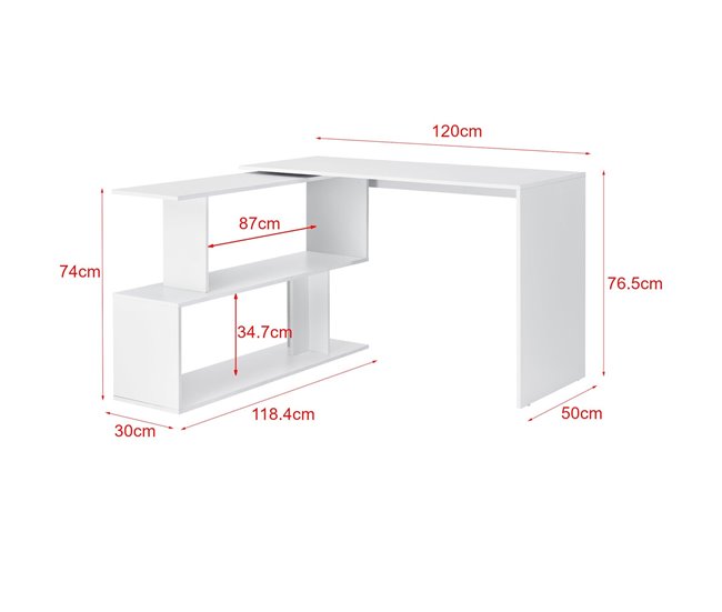 Escritorio con estantes, escritorio esquinero extensible Blanco
