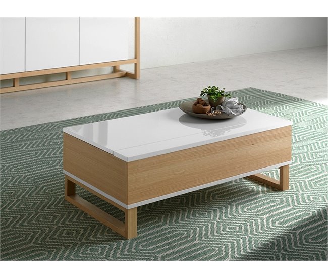 Mesa de Centro Rectangular - Modelo ROYAL Natural/ Blanco