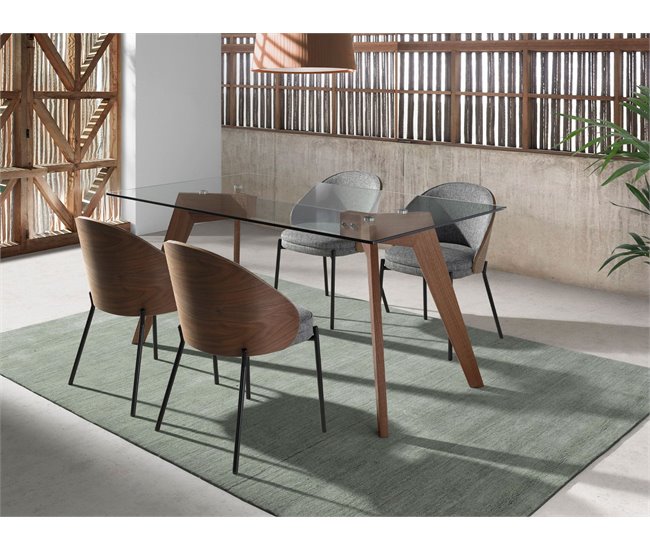 ANGEL CERDA Mesa comedor rectangular cristal templado y nogal Nogal