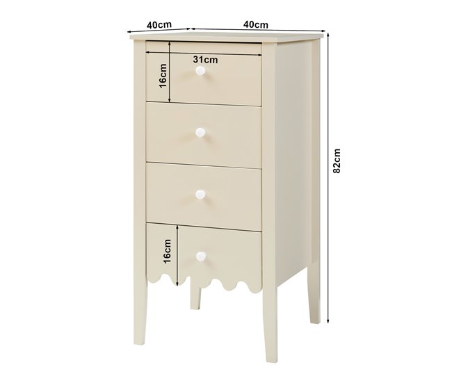 Cajonera Luspoo 4 cajones MDF [en.casa] Blanco