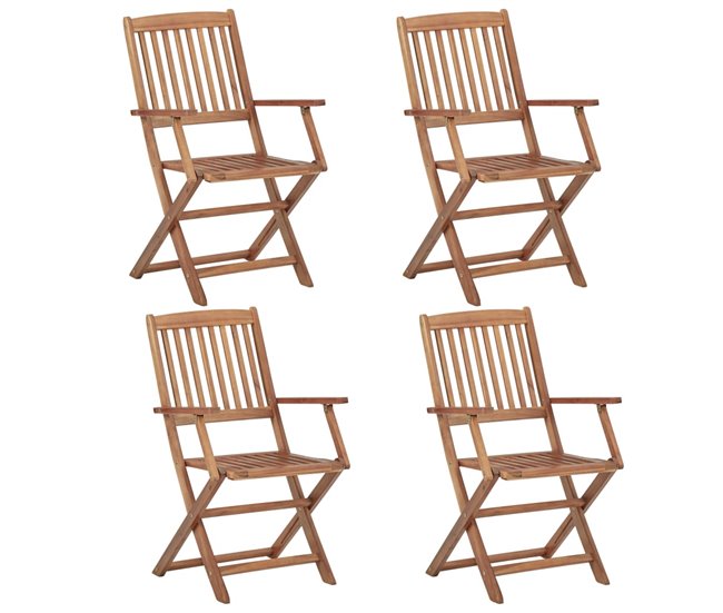 4 Sillas de jardín plegables de madera con cojines Azul