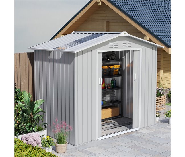 Caseta de Jardín Acero Galvanizado Outsunny Gris