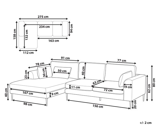 Beliani Sofá esquinero Poliéster FLAM Azul