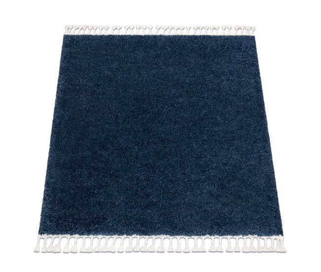 Alfombra BERBER cuadrado 9000 Franjas Bereber Marroquí Shaggy 160x160 Azul