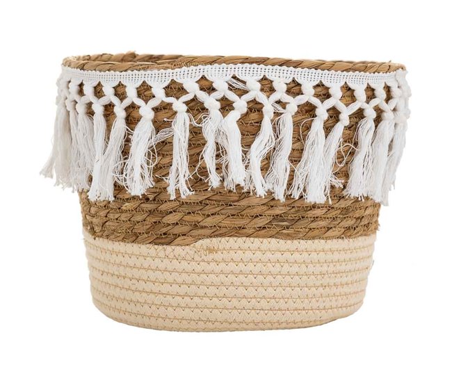 Cesto de fibra natural y algodón Multicolor