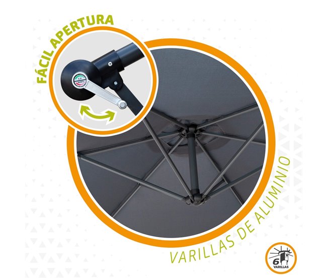 Parasol excéntrico banana 300 cm gris mástil aluminio Aktive Garden Gris
