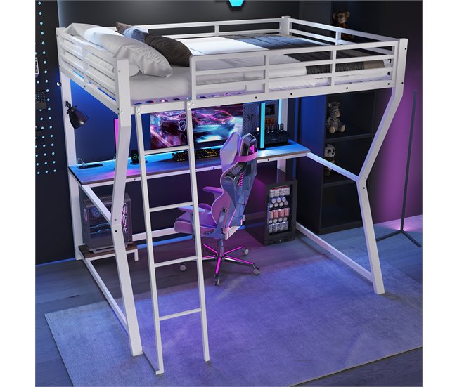 Cama alta para niños 145x204 Blanco/ Madera