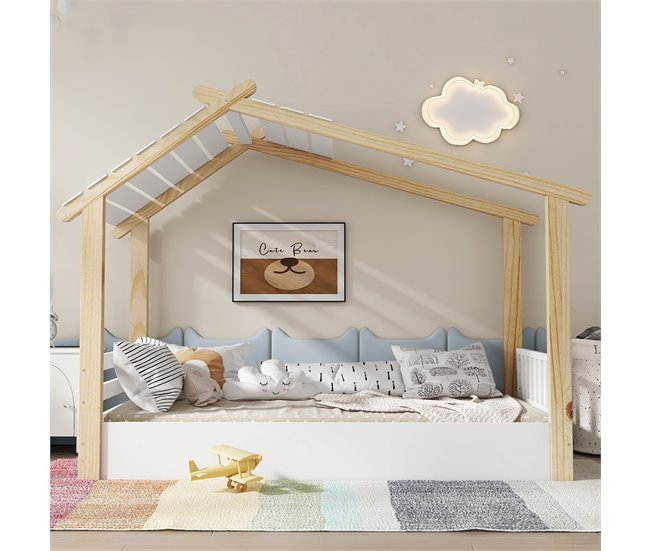 Cama cabaña de madera de pino Natural/ Blanco