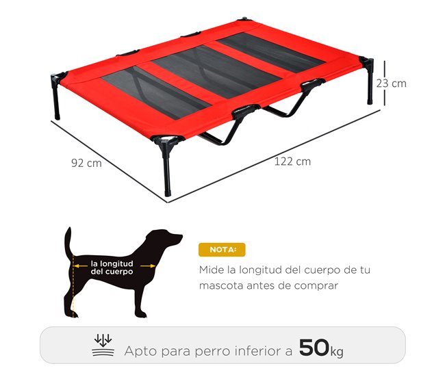 Cama Elevada para Perros Metal y Tela Oxford PawHut Rojo