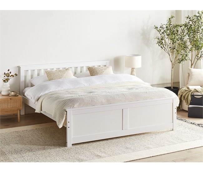 Beliani Cama Madera de pino OLENDON 169x206 Blanco