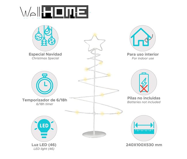 Árbol Navideño decorativo de Metal con Estrella con 46 Luces Blanco