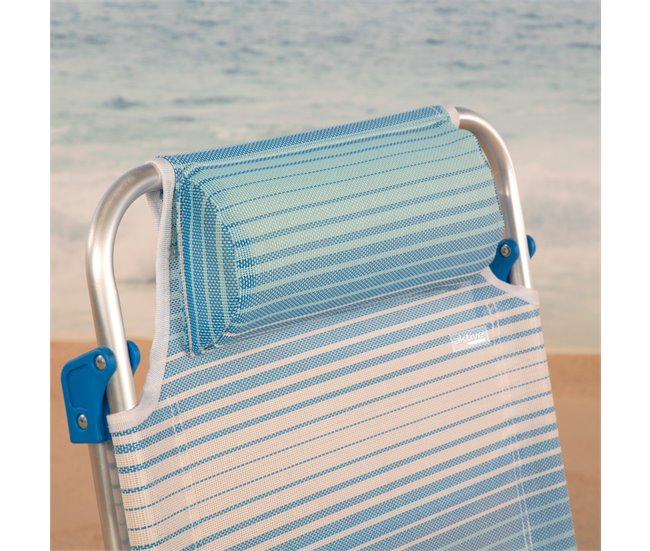 Aktive Silla de playa plegable y reclinable 7 posiciones rayas c/cojín y asas mano Azul