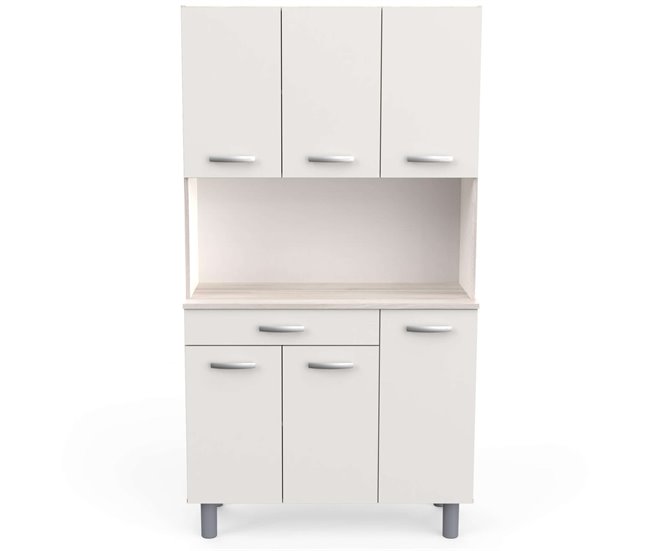 Armario Buffet de Cocina con 6 Puertas Blanco/ Madera