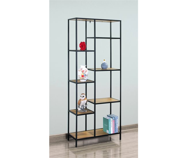Estanteria color roble 8 huecos. LILY Negro/ Madera