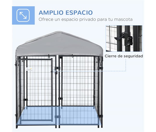 Perrera de Exterior Metal, PE PawHut Negro