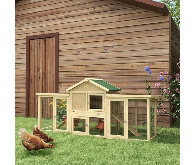 Gallinero de Madera Madera de Abeto PawHut Madera Clara