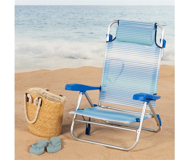Aktive Pack de 2 sillas de playa plegables y reclinables Blanco/ Azul