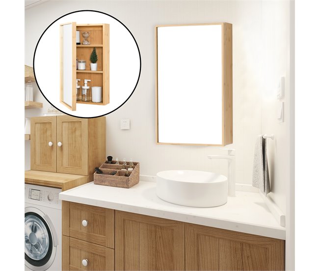 Mueble de pared para baño con espejo Ikorfat estantes ajustables Natural