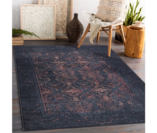 Alfombra lavable ANDRE 1013 Ornamento vintage 80x150 Negro