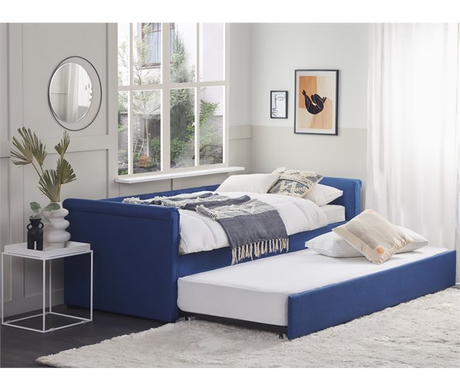 Beliani Cama nido Poliéster LIBOURNE 184x220 Azul Marino