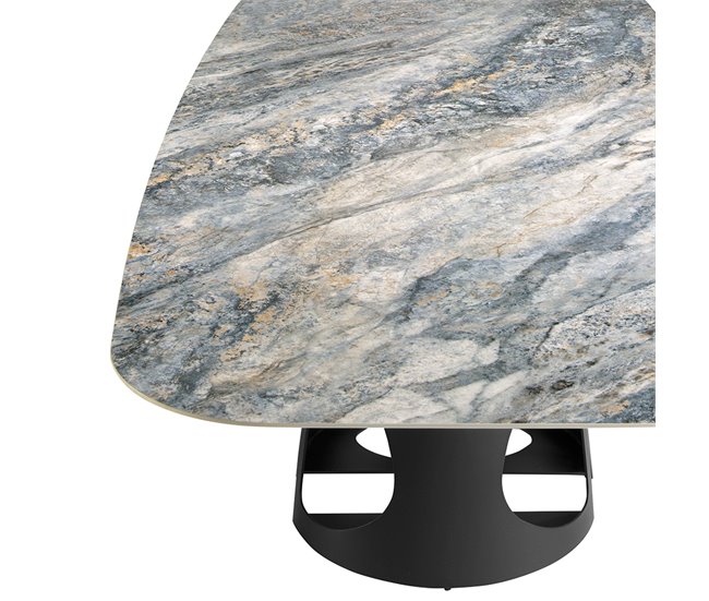 ANGEL CERDA Mesa comedor ovalada barril mármol porcelánico y acero negro 238x110 Azul/ Negro