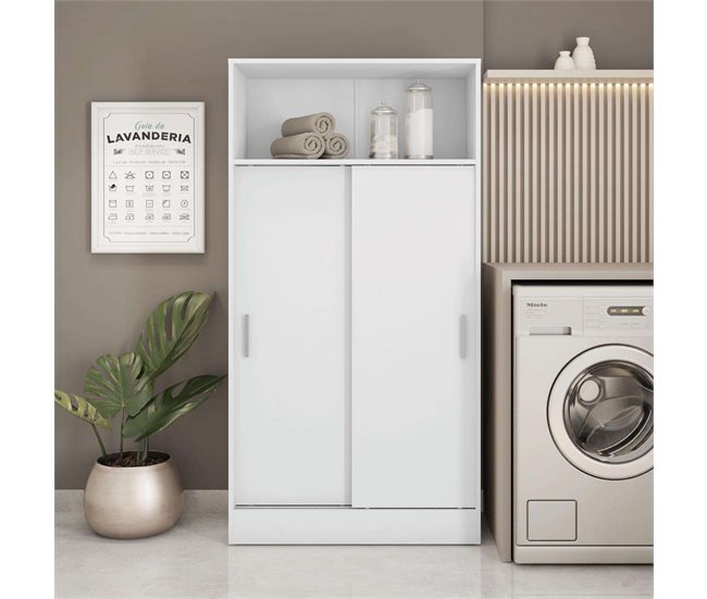 Armario Auxiliar Baño Multiusos 2 Puertas Correderas Blanco