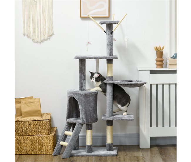Árbol para Gatos Aglomerado de Madera, Sisal PawHut Gris