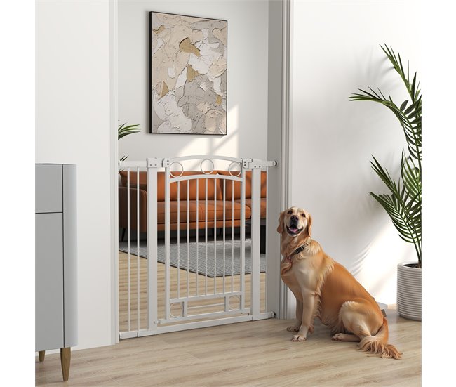 Barrera para Perros PA, Acero PawHut Blanco