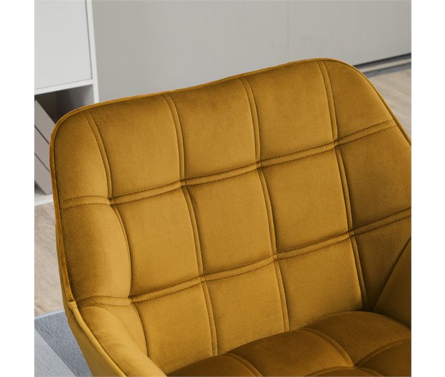 Butaca de Salón Terciopelo, Madera de Caucho HOMCOM Amarillo