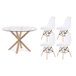 Pack Mesa Redonda de Cristal Templado + 4 Sillas Nordic 120x120 Blanco