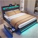 Cama tapizada, LED, USB, Tipo C, 4 cajones Cama tapizada, LED, USB, Tipo C, 4 cajones Gris