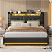 Cama, USB, LED, cama doble, cama funcional 143x211 Cama, USB, LED, cama doble, cama funcional 143x211 Negro