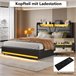Cama, cama de matrimonio, LED, USB Negro
