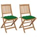 2 Sillas de jardín plegables de madera con cojines Verde Oscuro