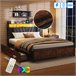 Cama de metal, USB, LED, 4 cajones 160x217 Multicolor