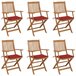 6 Sillas de jardín plegables de madera con cojines Rojo