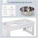 Comedero Elevado para Perros Acero Inoxidable, MDF PawHut Blanco