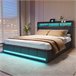 Cama tapizada, LED, USB, Tipo C, 4 cajones Cama tapizada, LED, USB, Tipo C, 4 cajones Gris