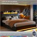 Cama, USB, LED, cama doble, cama funcional 143x211 Cama, USB, LED, cama doble, cama funcional 143x211 Negro
