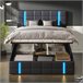 Cama, LED, USB, Tipo-c, Cama juvenil, Cama doble 167x205 Negro