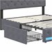 Cama tapizada, LED, 4 cajones, USB 186x210 Gris